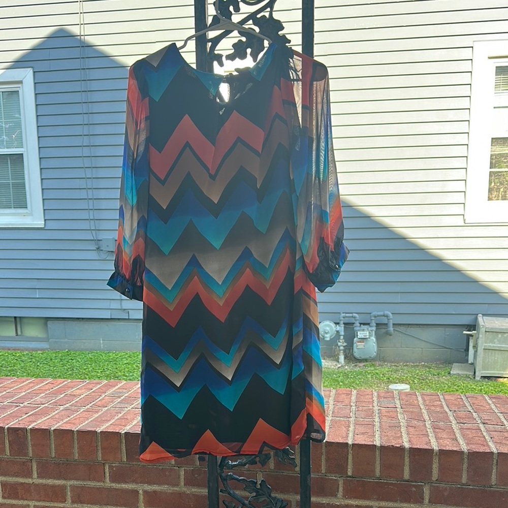 Chevron Patterned Dress with 3/4 Sleeves